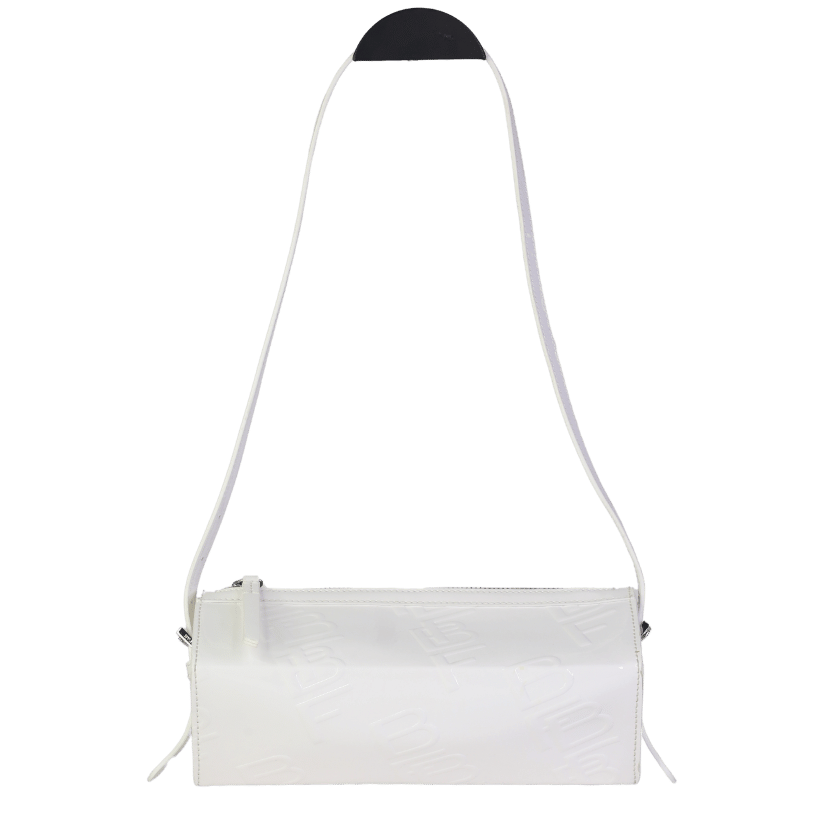 BY FAR White Patent Leather Logo Box Shoulder Bag One Size