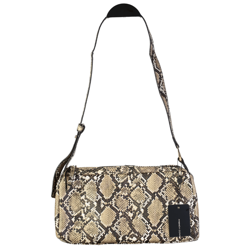 French Connection Cream Snakeskin Handle Baguette Bag One Size