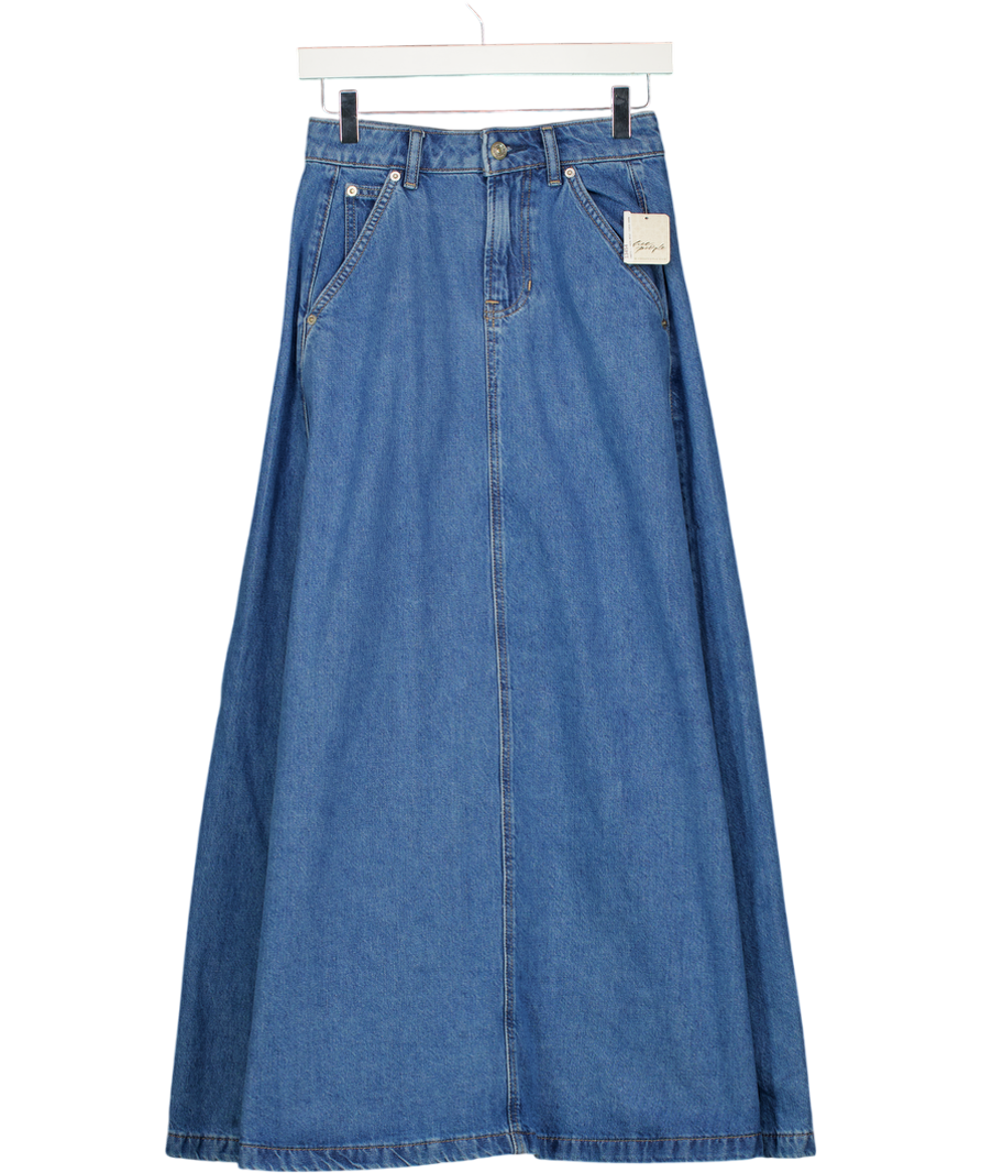 FREE PEOPLE Wee The Free Blue Denim Mmaxi Skirt W24