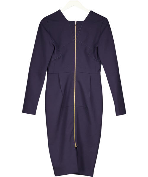 Roland Mouret Blue Classic Wool Blend Long Sleeve Zip Back Pencil Dress UK 12