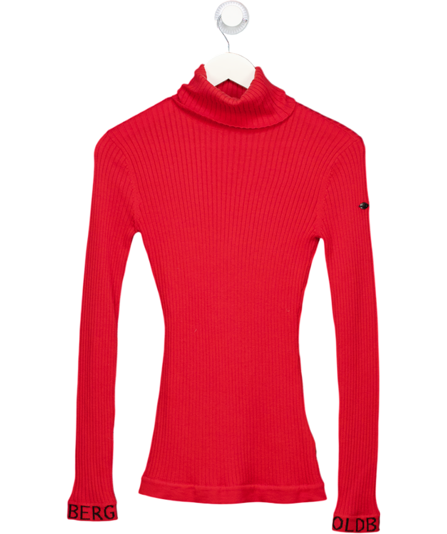 GOLDBERGH Mira Logo Cuff Polo Neck Jumper In Red UK XS