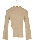 PRETTY LAVISH Brown Ribbed Knit High Neck Jumper UK XS