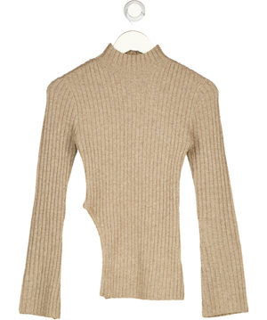 PRETTY LAVISH Brown Ribbed Knit High Neck Jumper UK XS