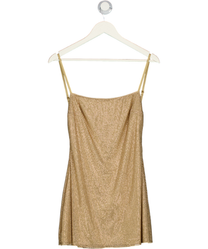 OH POLLY Metallic Philomena Embellished Soft-scoop Backless Fitted Mini Dress In Gold UK 8