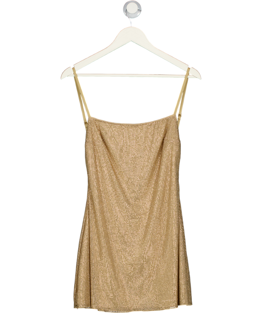 OH POLLY Metallic Philomena Embellished Soft-scoop Backless Fitted Mini Dress In Gold UK 8
