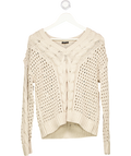 TALBOTS Beige Cotton Blend V-neck Cable Knit Jumper UK M