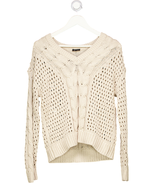 TALBOTS Beige Cotton Blend V-neck Cable Knit Jumper UK M