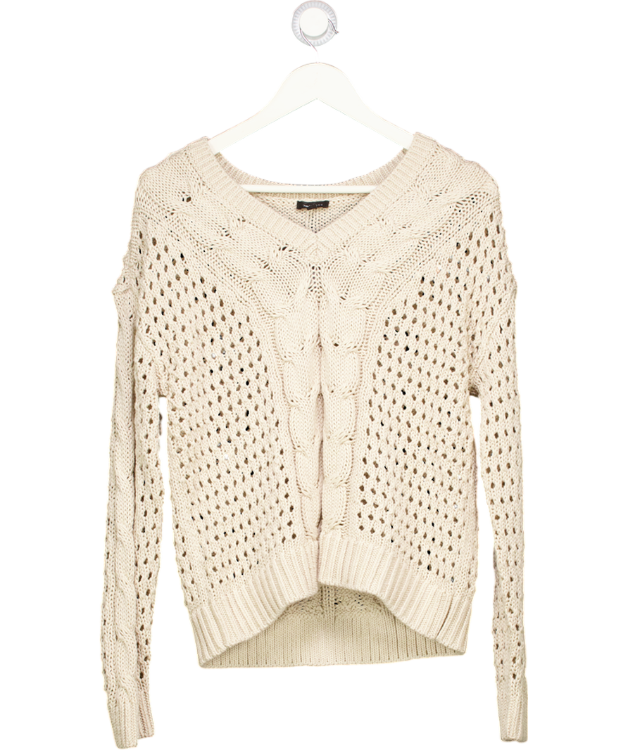 TALBOTS Beige Cotton Blend V-neck Cable Knit Jumper UK M