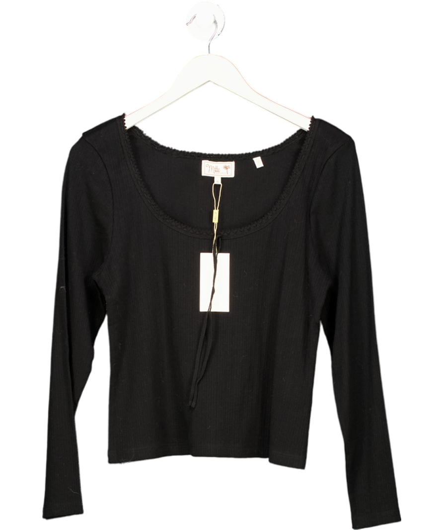 MILLE Pima Cotton Sally Pointelle Tee In Black UK M