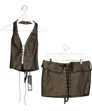 White Fox Brown Falling Star Pu Bustier And Mini Skirt Set UK S
