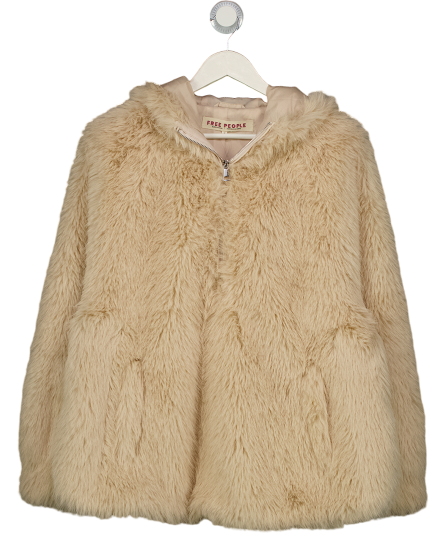 Free People Cream Faux Fur 1/2 Zip Hoodie UK M