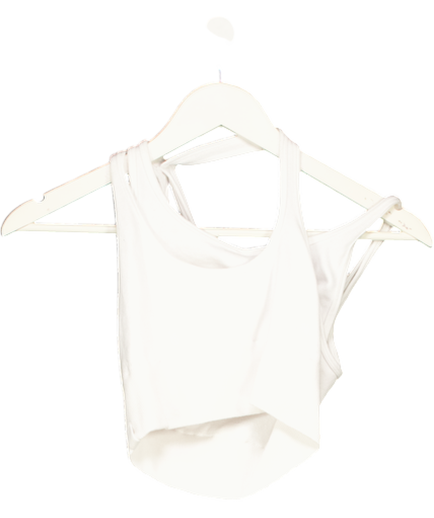 Bo + Tee White Seamless Soft Rib Asymmetric Sports Bra UK S