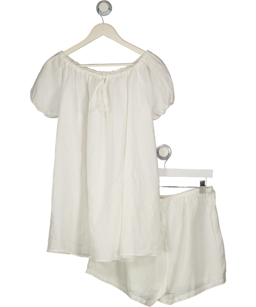 DEIJI STUDIOS 2-piece Ivory White Sandwashed French Short Linen Top & Shorts Set UK M/L