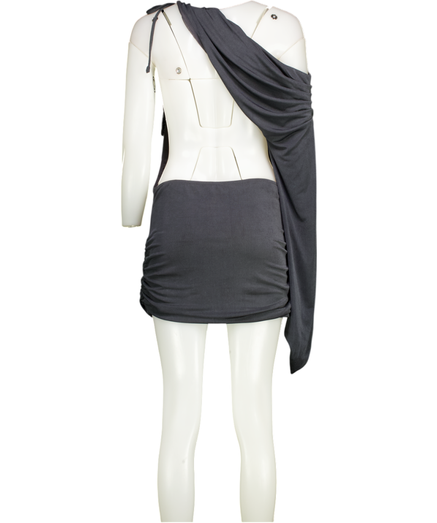 I.AM.GIA Grey Jolie Drape Off Shoulder Fluted Sleeve Open Back Mini Dress UK M