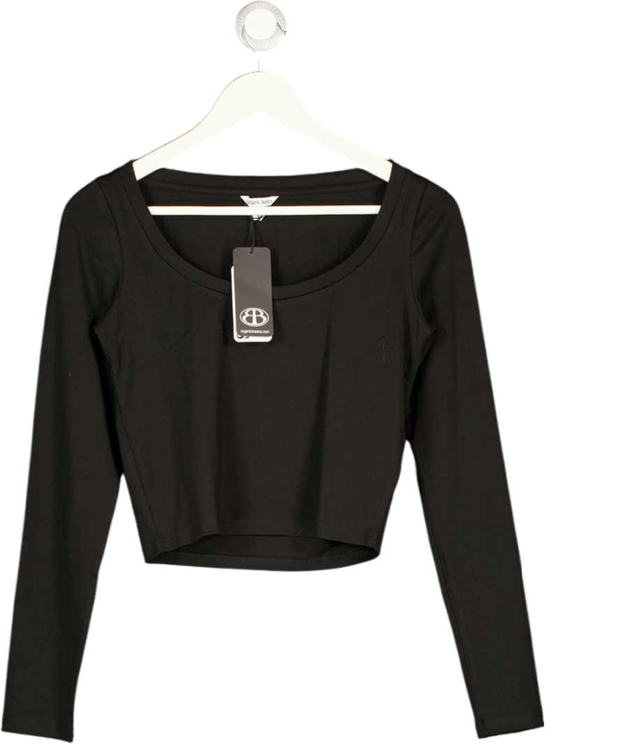 ORGANIC BASICS Black Cotton Modal / Tencel  Everyday Scoop Neck Long Sleeve Tee UK S