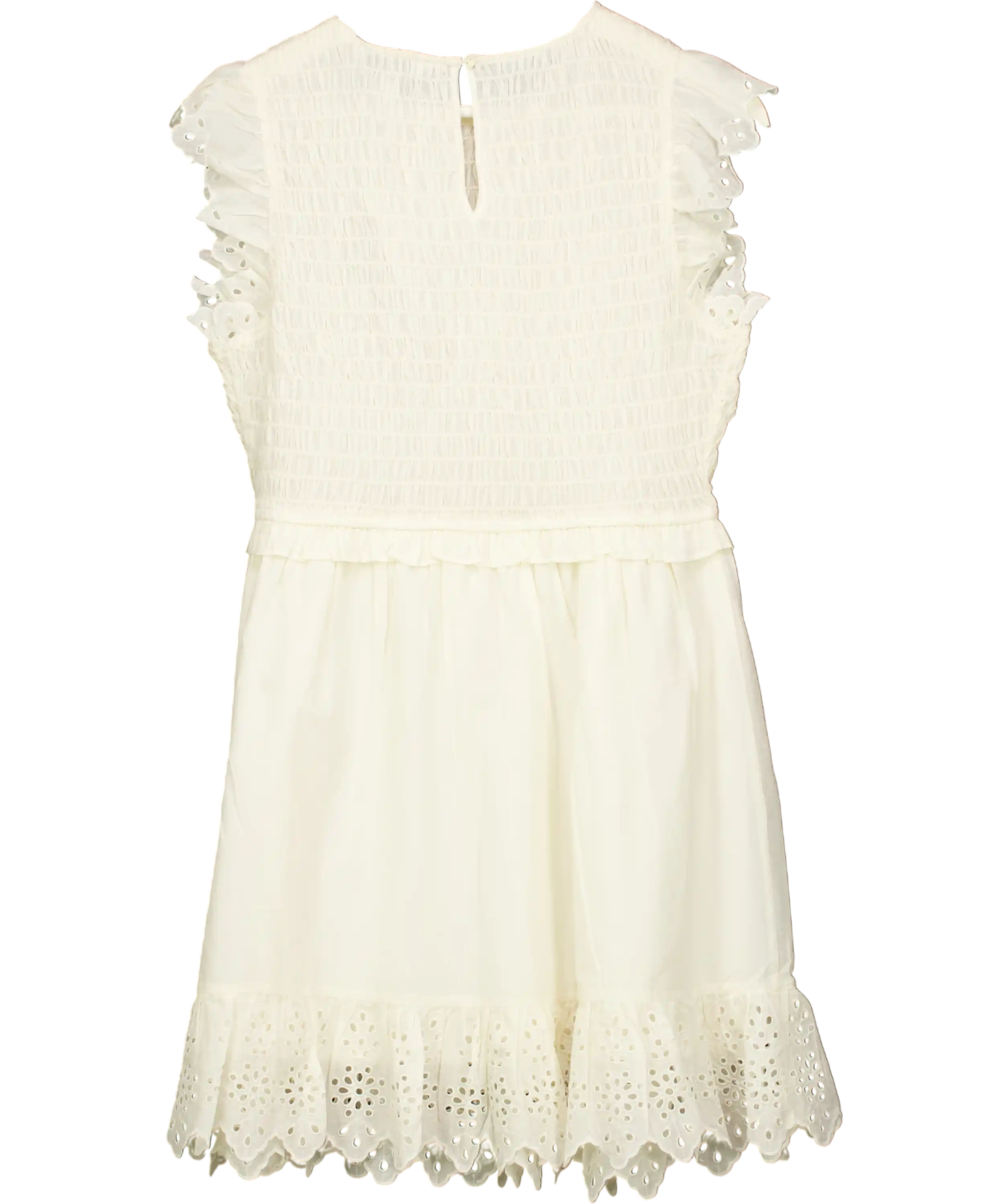M&S Cream Cotton Broderie Frill Smocked Mini Dress Ivory UK 12