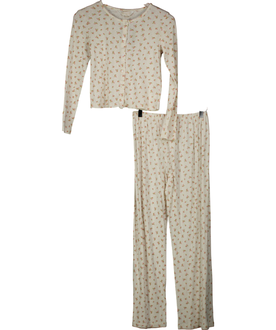 The NAP Co. Cream Ditsy floral print Straight-leg Stretch-woven Pyjama Set UK XS