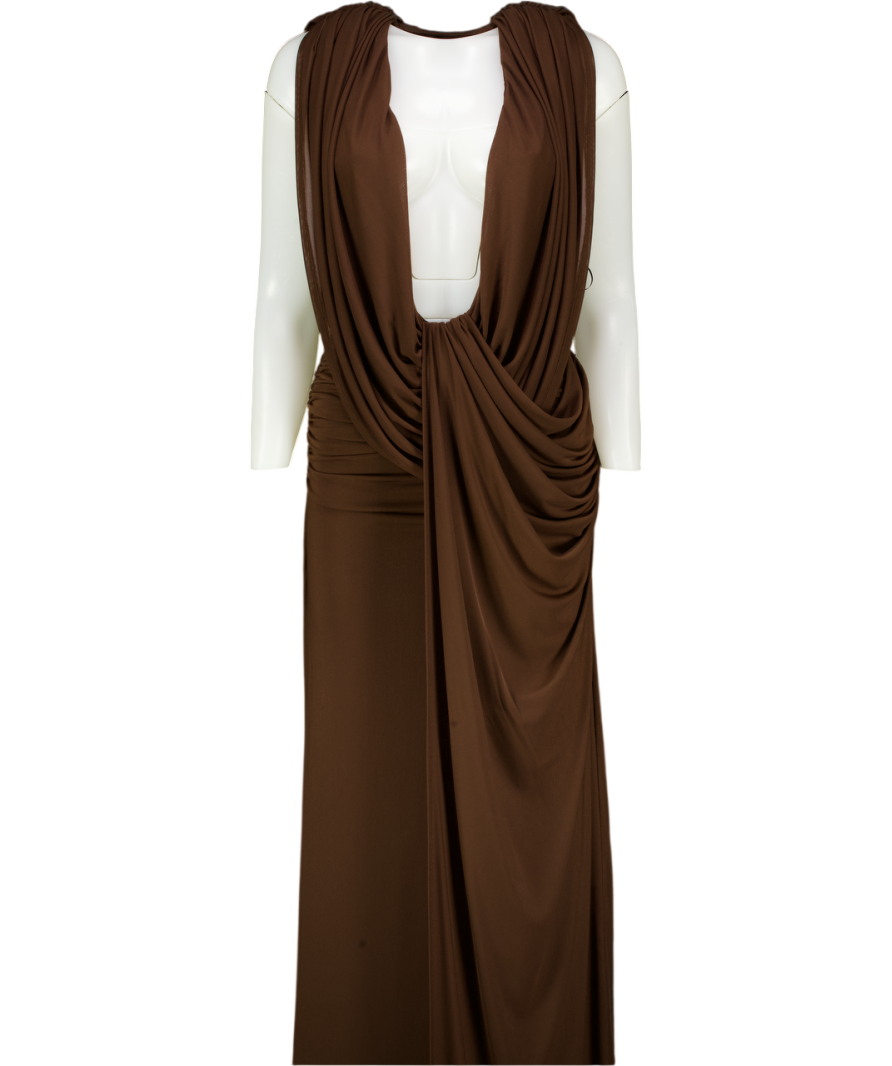 HEIRESS BEVERLEY HILLS Brown The Plunge Drape Gown UK XXS
