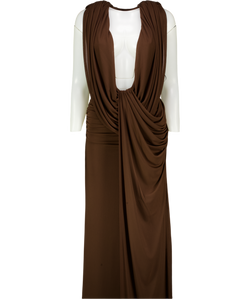 HEIRESS BEVERLEY HILLS Brown The Plunge Drape Gown UK XXS