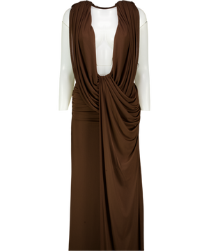 HEIRESS BEVERLEY HILLS Brown The Plunge Drape Gown UK XXS