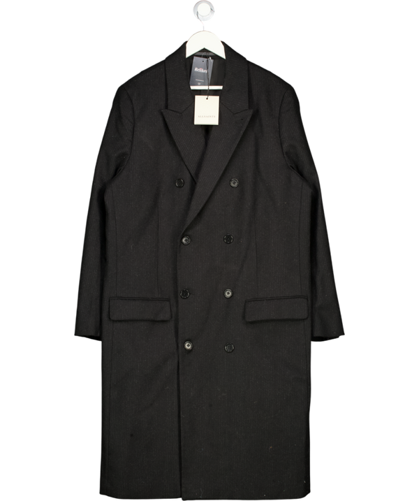 AllSaints Black Arcade Lapel-collar Relaxed-fit Wool-blend Coat UK 42" CHEST