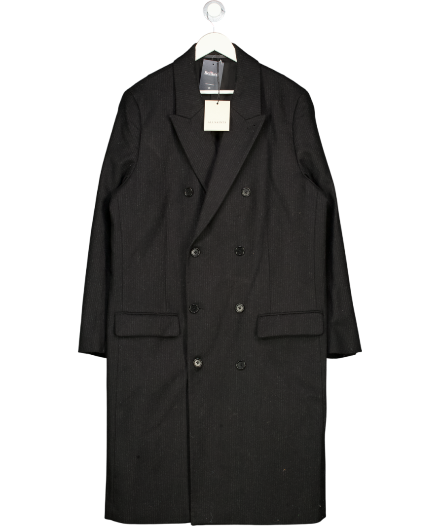 AllSaints Black Arcade Lapel-collar Relaxed-fit Wool-blend Coat UK 42" CHEST