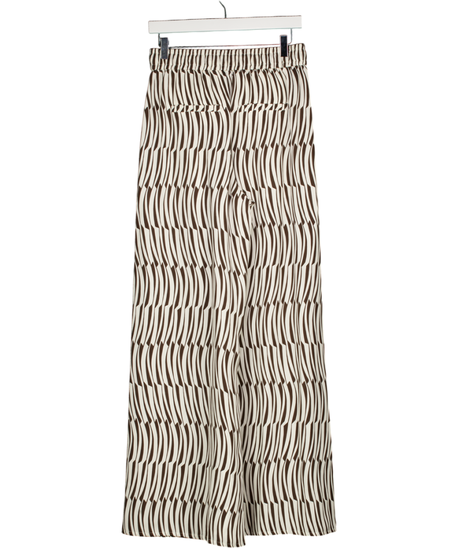 ME + EM Cream / Brown Silk Linear Keys Print Wide-leg Pant UK 10