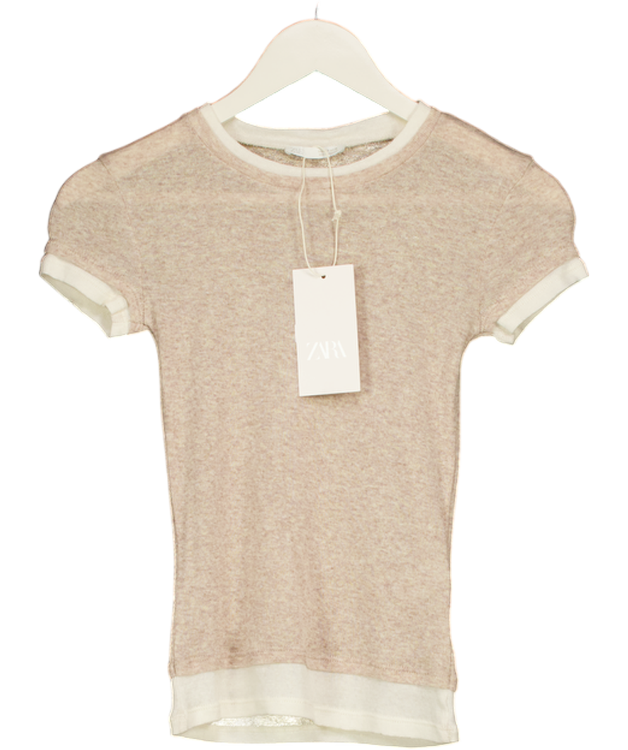 ZARA Beige Short Sleeved Top UK S
