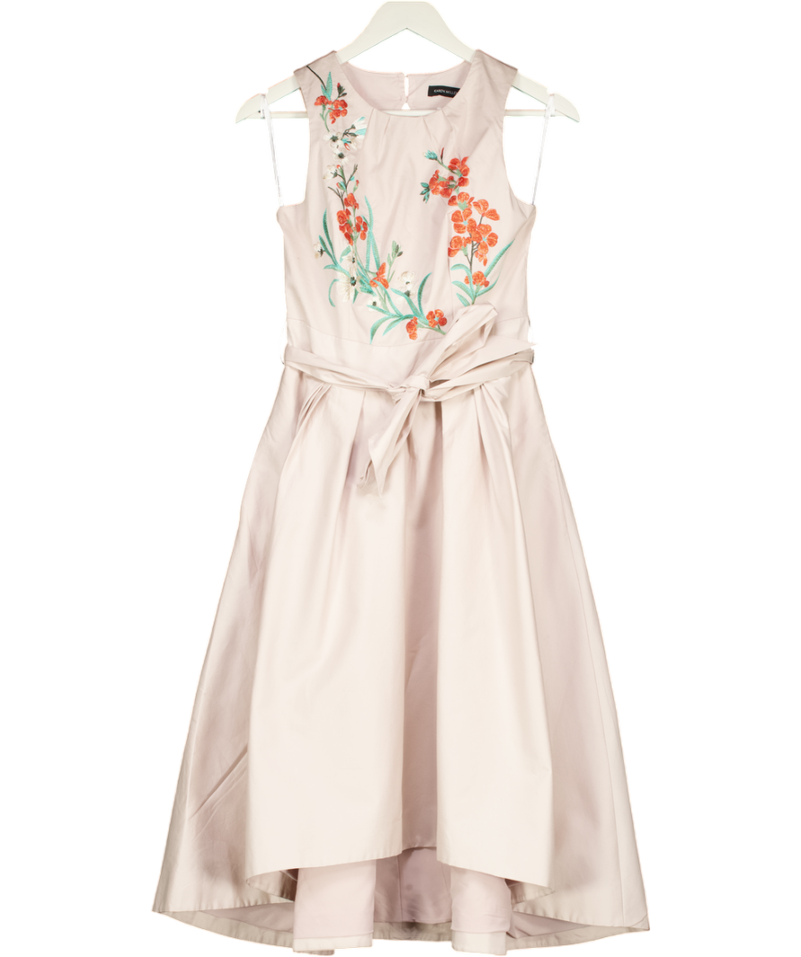 Karen Millen Nude Floral Embroidered Midi Dress UK 10