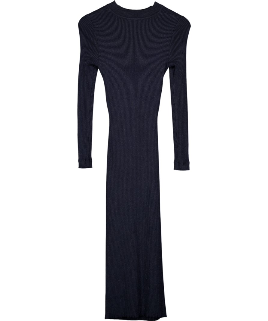 LES FRIDAY Merino Wool Blend Navy Blue Ribbed Bey Dress UK XS