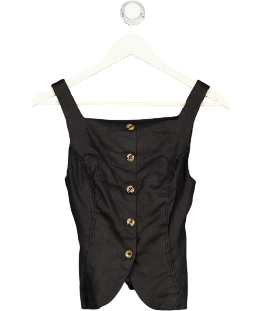 REFORMATION Black Lkinen Square Neck Top Sz2 UK 6
