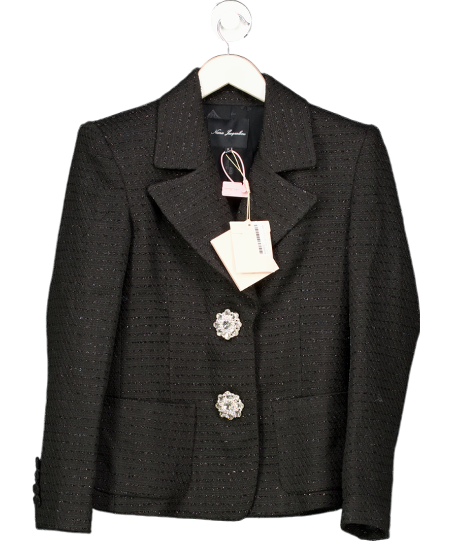 NANA JACQUELINE Black Sparkle Tweed Jacket With Statement Crystal Buttons UK S