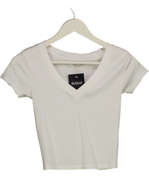 Pull&Bear V-neck T-shirt In White UK S