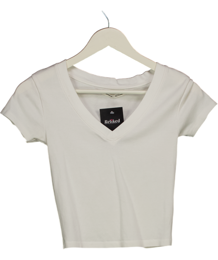 Pull&Bear V-neck T-shirt In White UK S