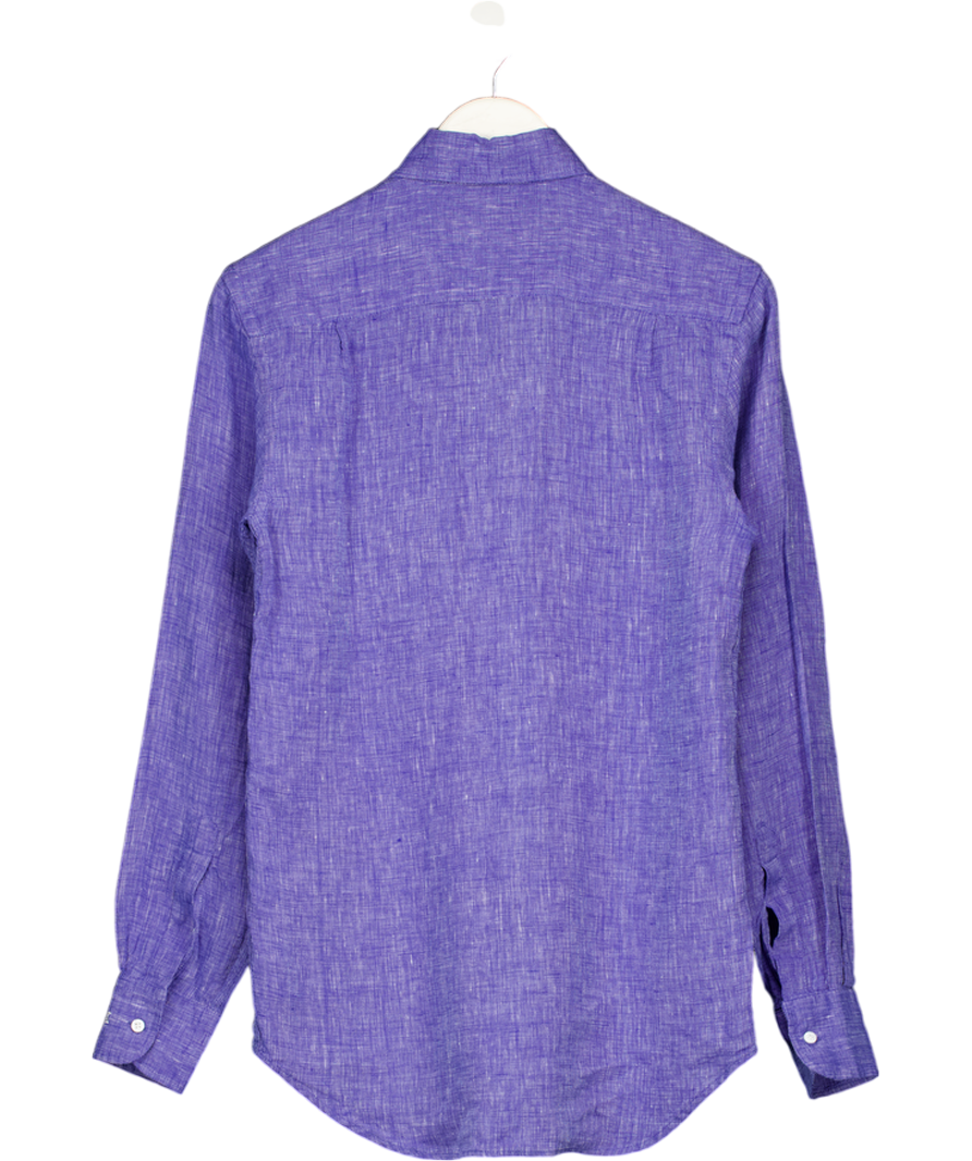 WNU With Nothing Underneath The Boyfriend 100% Linen Lapiz Blue Shirt UK 6