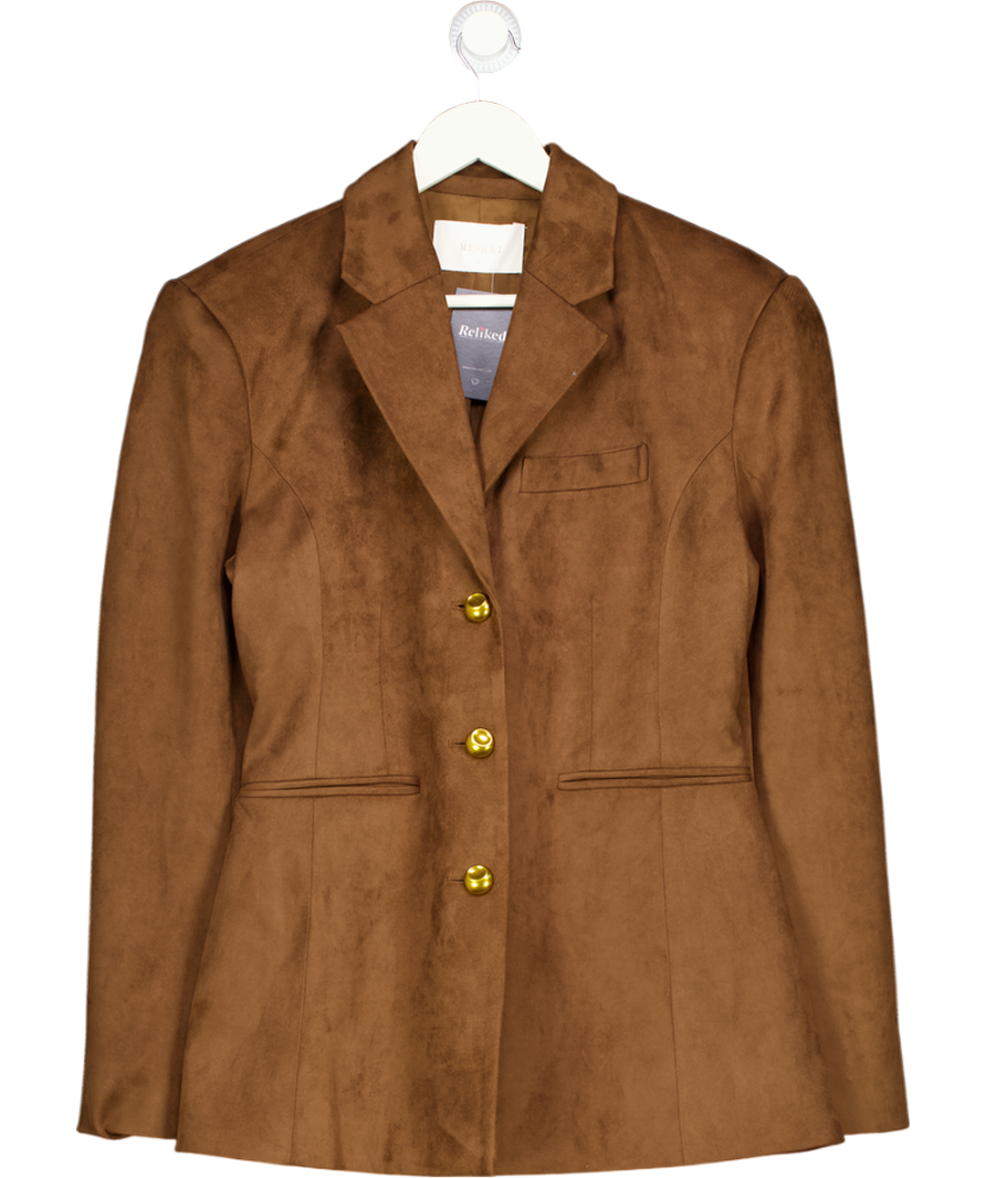 MESHKI Brown Sally Faux Suede Cinched Blazer - Milk Chocolate UK M