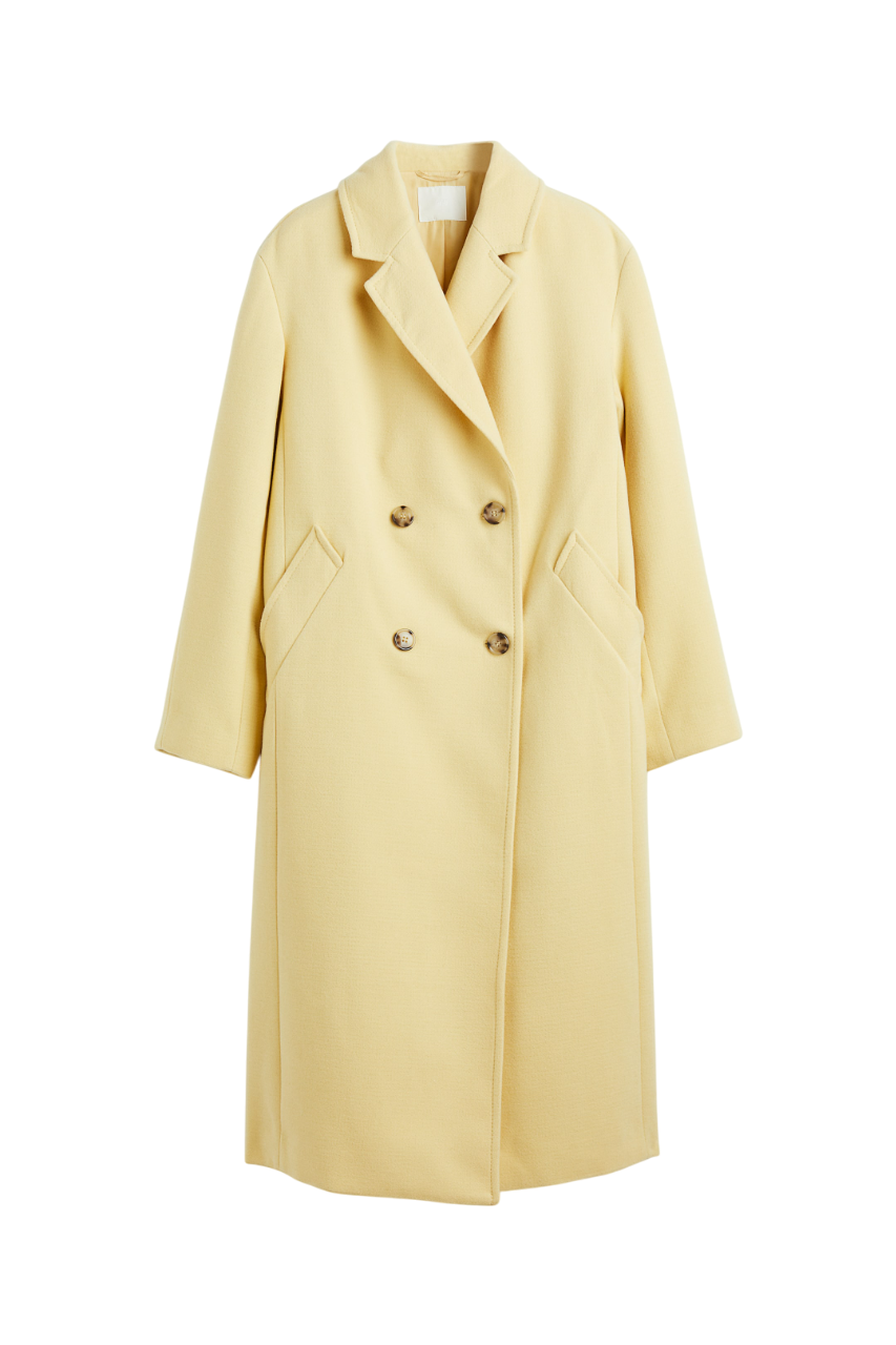 H&M Yellow Double Breasted Wool Long Coat UK L