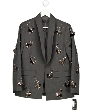 Karen Millen Grey Cluster Sequin & Crystal Embellished Tailored Single Breast Blazer UK 10
