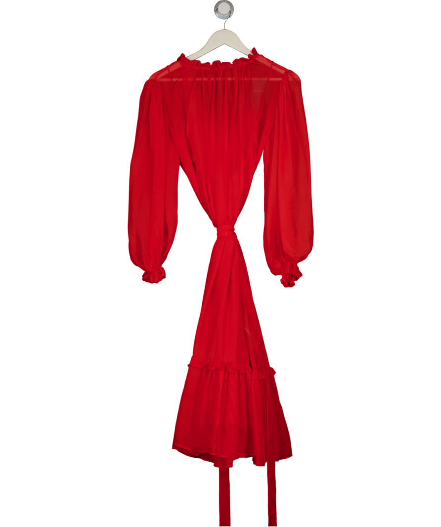 Leo Lin Red Chiffon Long Sleeve Frill Hem Midi Dress UK 6