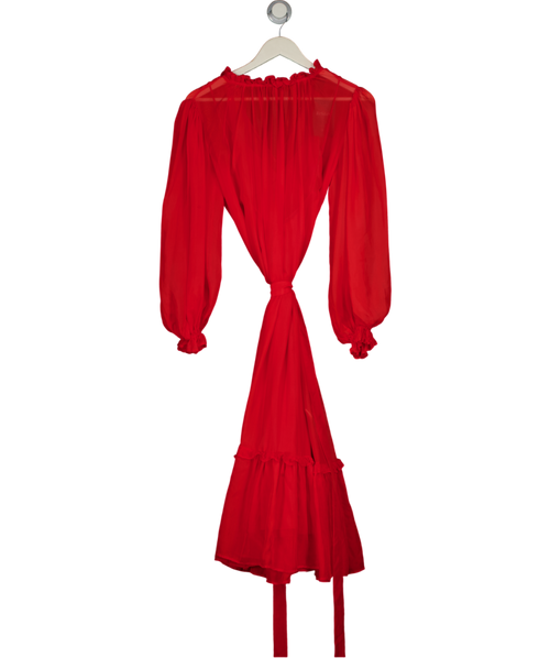 Leo Lin Red Chiffon Long Sleeve Frill Hem Midi Dress UK 6