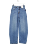 M&S Mid Blue Barrel High Rise Full Length Jeans - Long UK 8