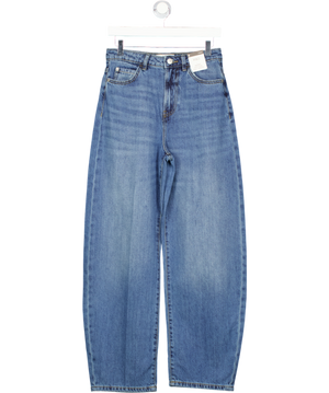 M&S Mid Blue Barrel High Rise Full Length Jeans - Long UK 8