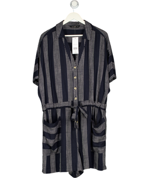 F&F Navy Blue Striped Linen Blend Playsuit UK 22