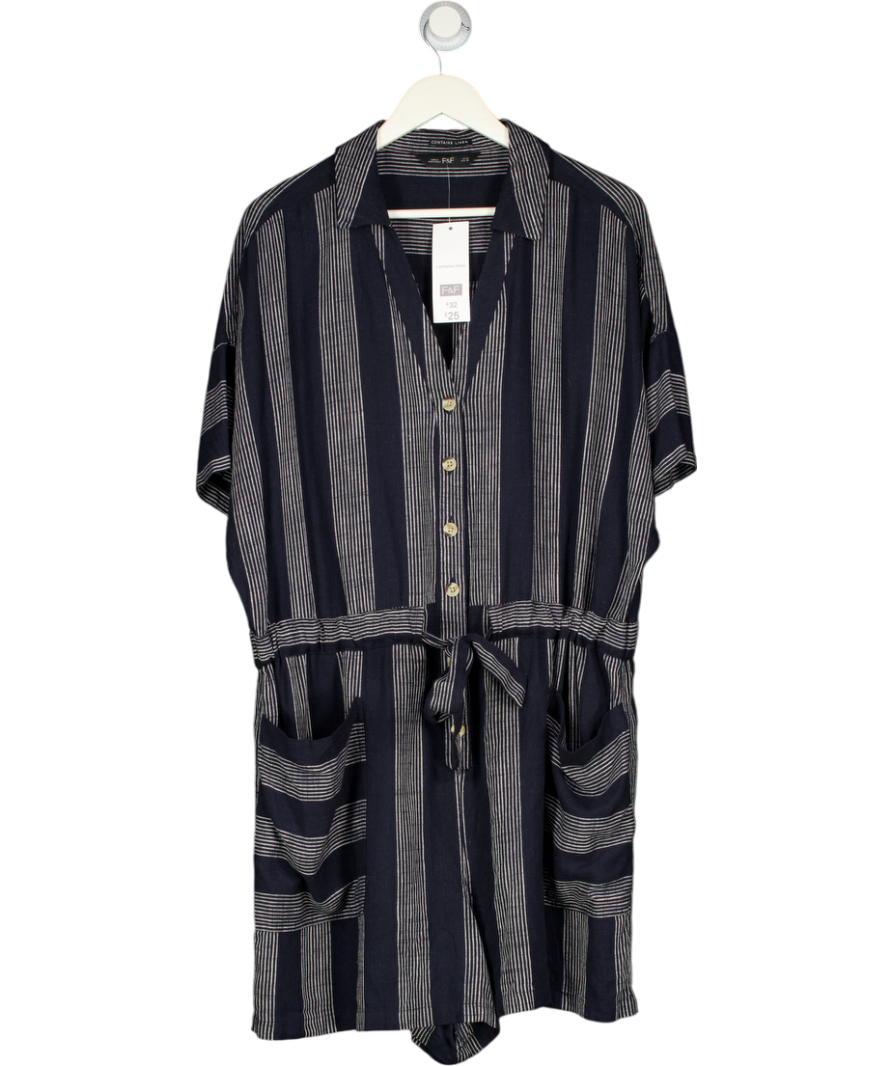 F&F Navy Blue Striped Linen Blend Playsuit UK 22