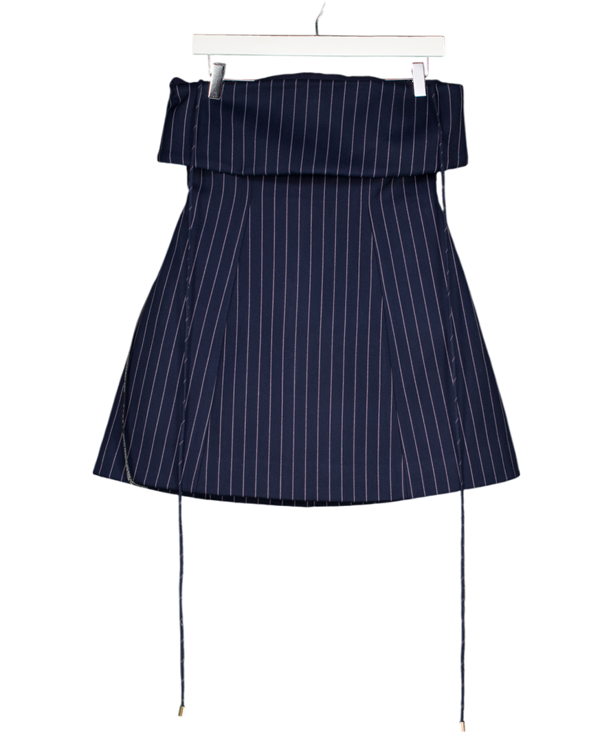 CLUB L Ember Navy Blue Pinstripe Square-neck Mini Dress UK 10