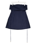 CLUB L Ember Navy Blue Pinstripe Square-neck Mini Dress UK 10