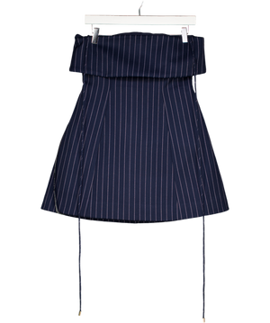 CLUB L Ember Navy Blue Pinstripe Square-neck Mini Dress UK 10