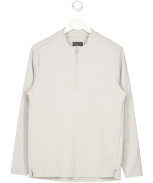 REISS Grey Castore Performance Quarter-zip Funnel Neck Top UK S