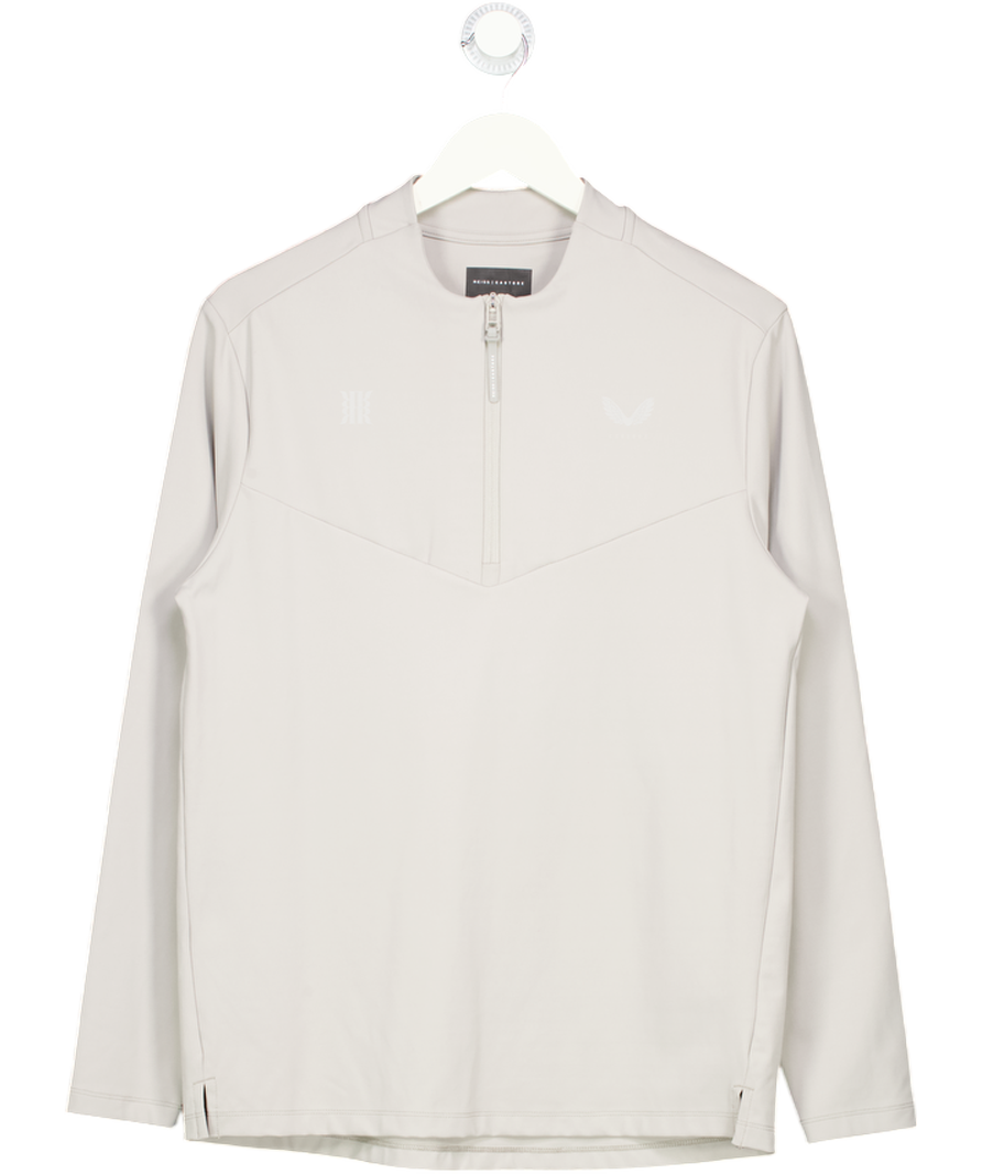 REISS Grey Castore Performance Quarter-zip Funnel Neck Top UK S
