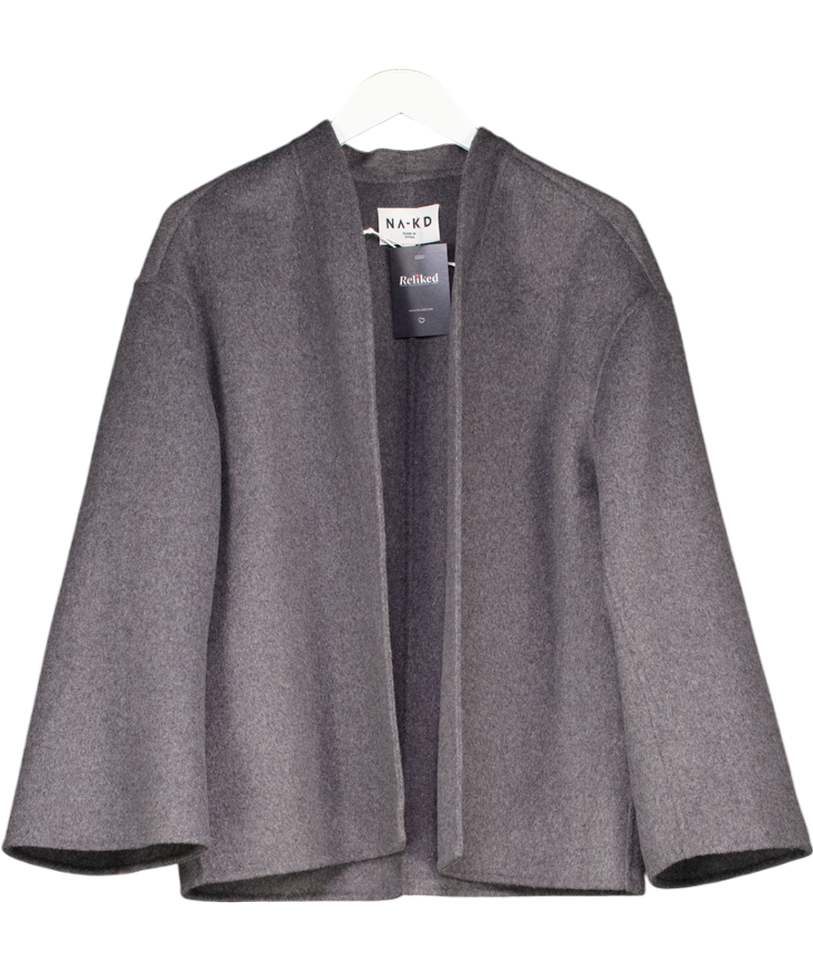 NA-KD Grey Bonded Wool Jacket UK 8